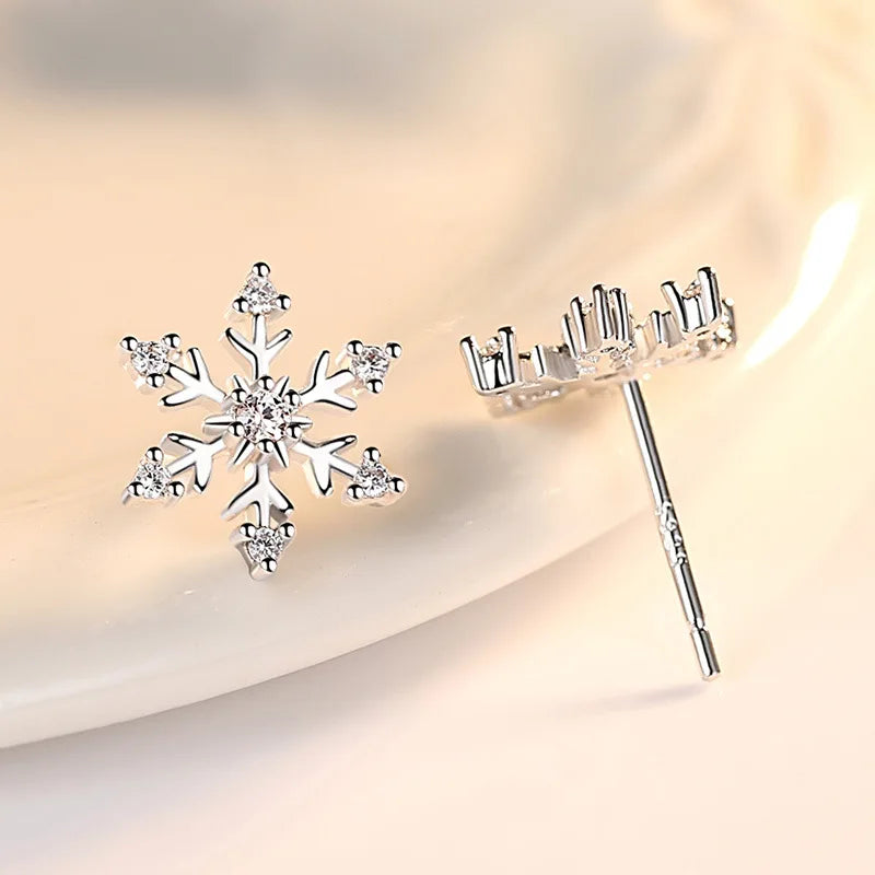 925 Sterling Silver New Jewelry Crsytal Snowflake Stud Earrings For Woman Fashion XY0236