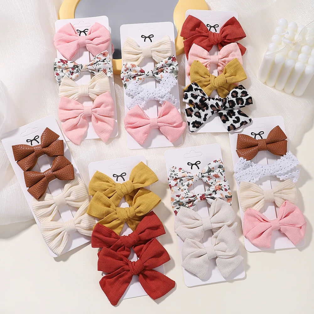 4PCS/Set New Girls Leopard Hairpins Kids Sweet Hair Clips Barrettes Lovely Hair Bows Children Cute Baby Hair Accessories