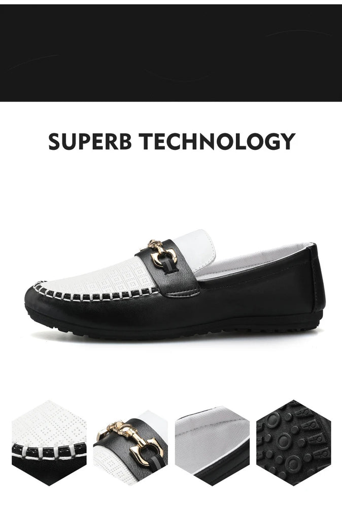 Men's Loafers Comfortable Flat Casual Shoes Breathable Slip-On Soft Cow Leather Driving Shoes Moccasins Hombre Men Shoes White