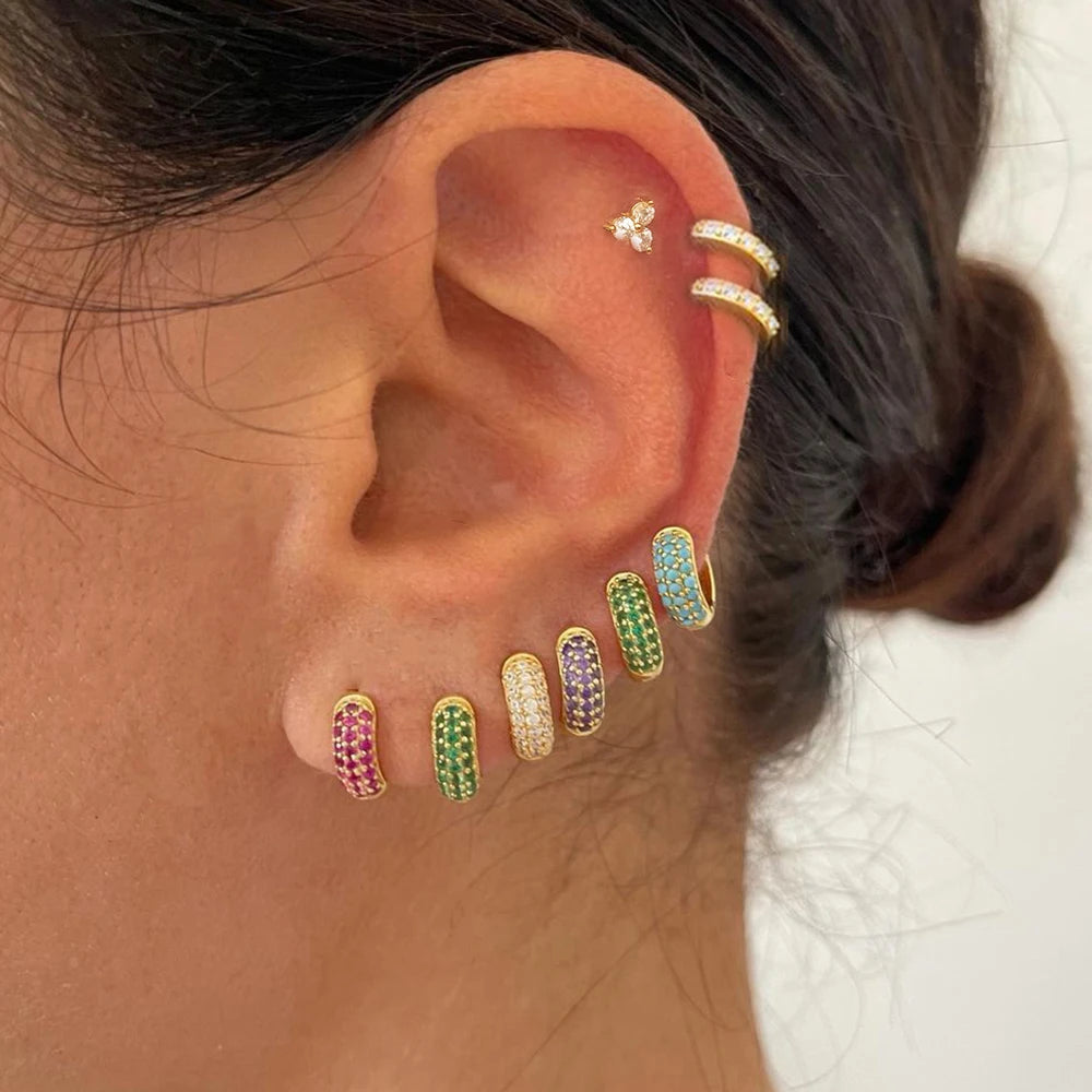 Korean Stainless Steel Round Circle Small Hoop Earrings Women Multicolor Zircon Minimal Punk Cartilage Earring Piercing Jewelry