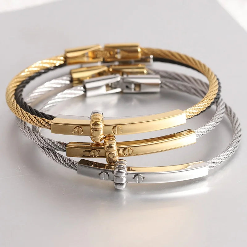 Stainless steel round cable bracelet high quality steel wire Bolt buckle women's bracelet jewelry