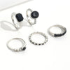 Retro Black Crystal Stone Ring Set For Women Vintage Geometric Knuckle Joint Ring Female Fashion Party Jewelry Accessories