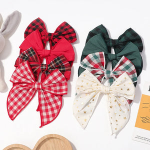 2Pcs/Lot Kids Buffalo Plaid Bows for Christmas Hair Clips Baby Girls Red Bowknot Hairpin Classic Handmade Hair Accessories Gifts