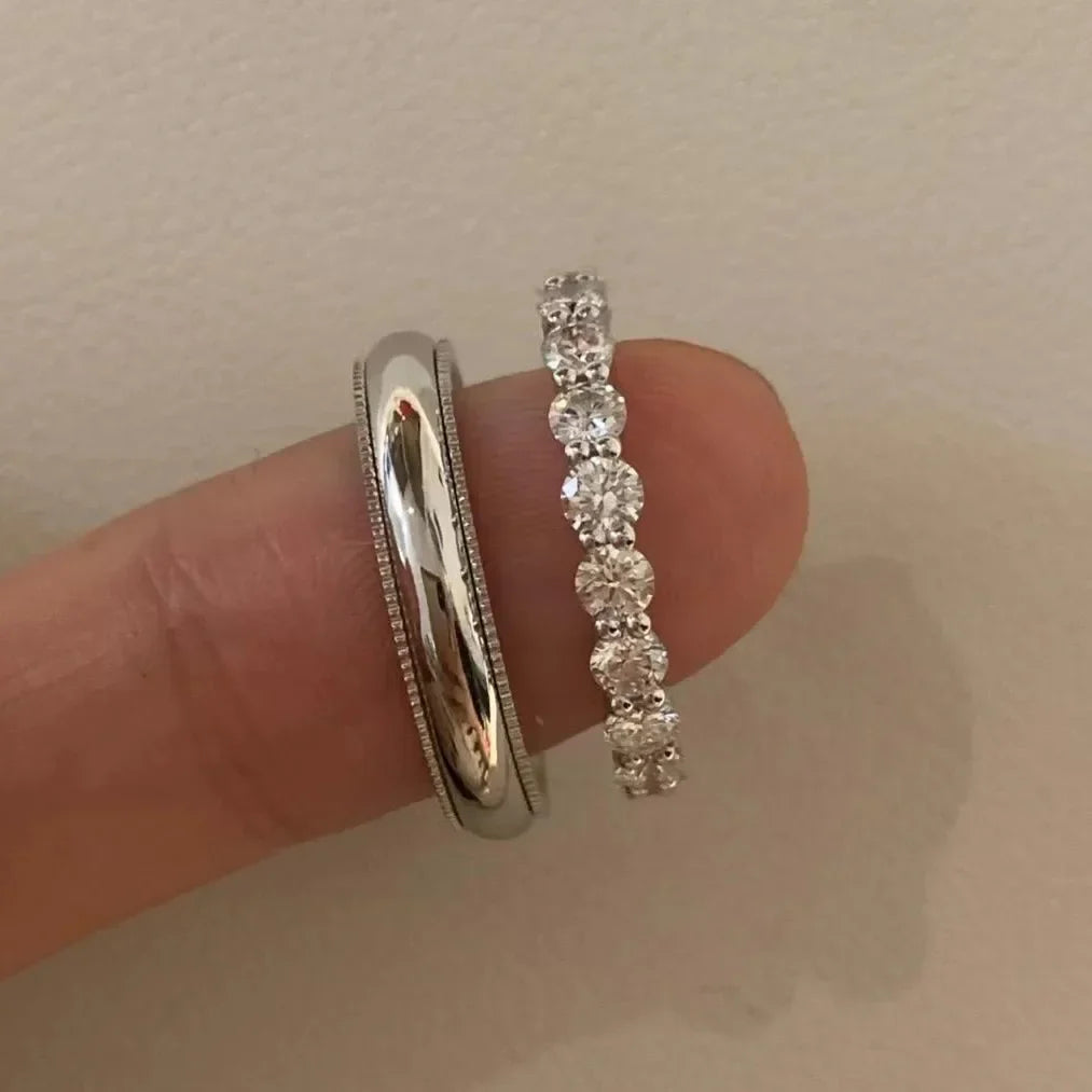 S925 Sterling Silver Simple Versatile Romantic Couple Marriage Proposal Ring Stacked Wearing Full Circle Diamond Men Diamond