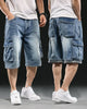 Men's Wide-leg Denim Shorts Multi Pocket 7 Point Work Cargo Jeans Shorts Fat Plus Size Denim Shorts Male