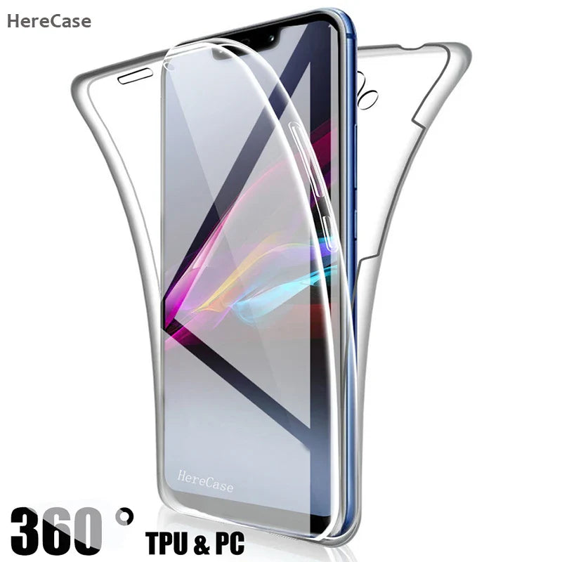 360 Full Body Screen Protector Transparent Case For Huawei Y6 2019 Y7 2019  Y6P 2020 Y7P 2020 TPU + PC Shockproof Phone Cover