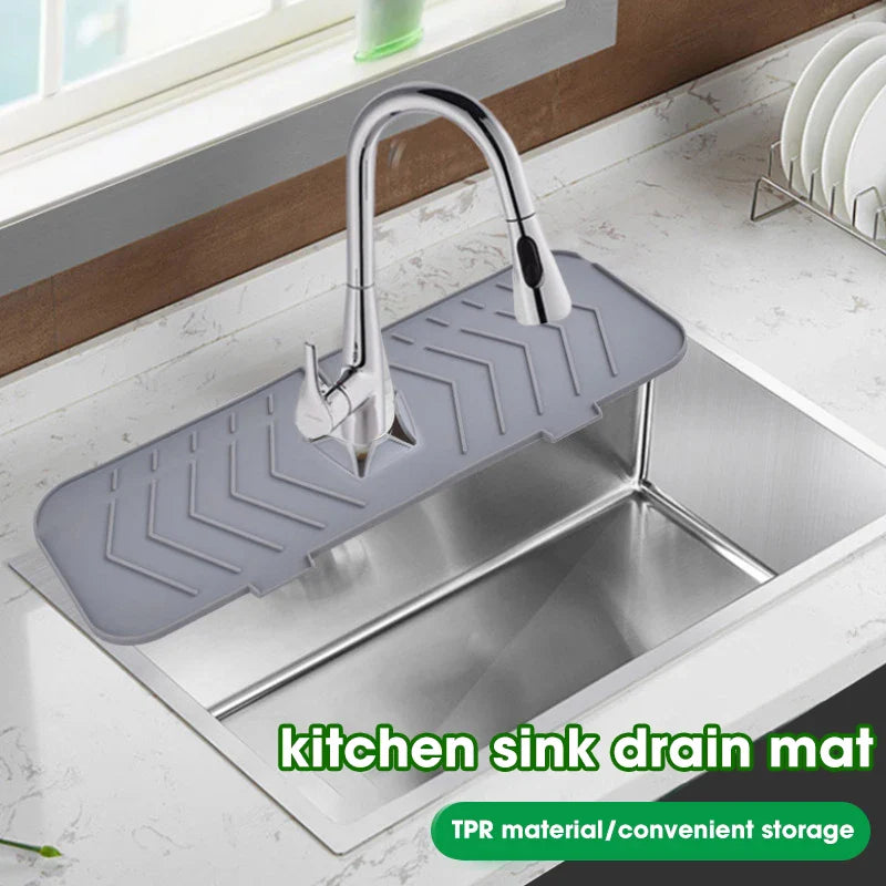 Kitchen Silicone Faucet Handle Drainage Mat Drip Catcher Tray Drying Pad Kitchen Sink Splash Guard Drain Mat Kitchen Accessories