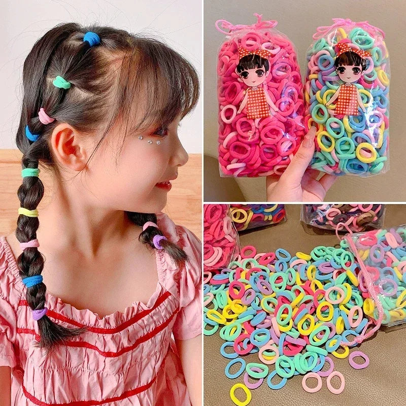 100/500pcs Small Colorful Rubber Hairbands Girls Kid Basic Nylon Ponytail Holder Scrunchie Ealstic Headwear Ties Accessories