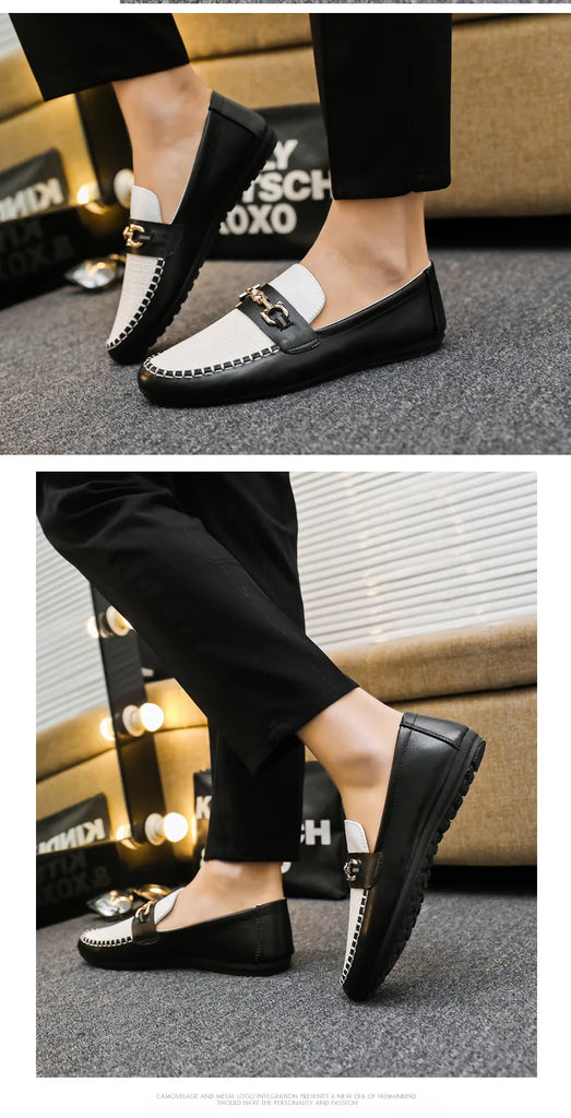 Men's Loafers Comfortable Flat Casual Shoes Breathable Slip-On Soft Cow Leather Driving Shoes Moccasins Hombre Men Shoes White