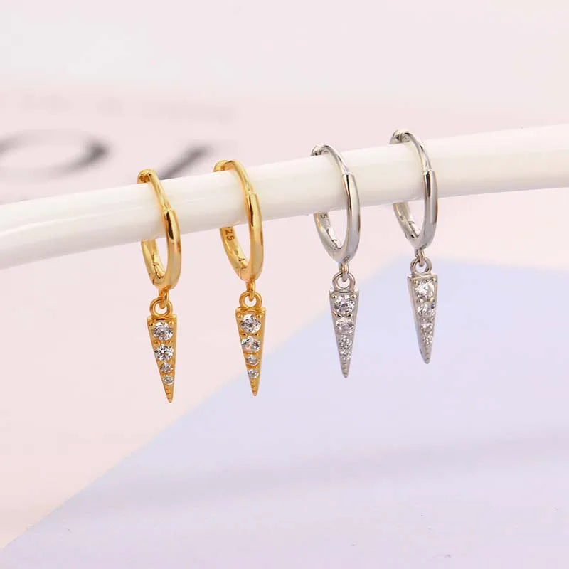 2PC Stainless Steel Crystal Zirconia Tiny Hoop Earrings Small Round Triangle Flower Pendant Earrings Piercing Jewelry For Women