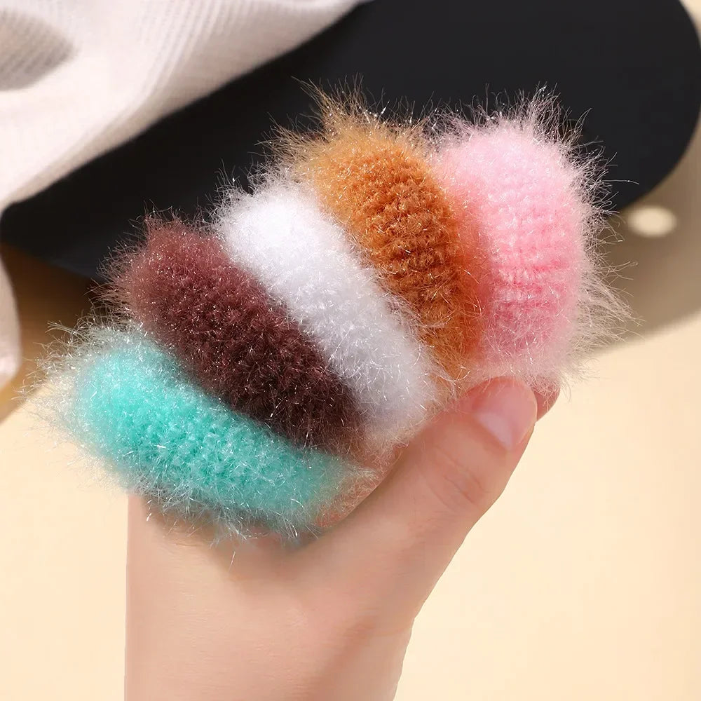 5Pcs/lot New Elastic Hair Band Hair Tie for Girl Plush Color Matching Hair Rope Children's Ponytail Support Headwear Accessories