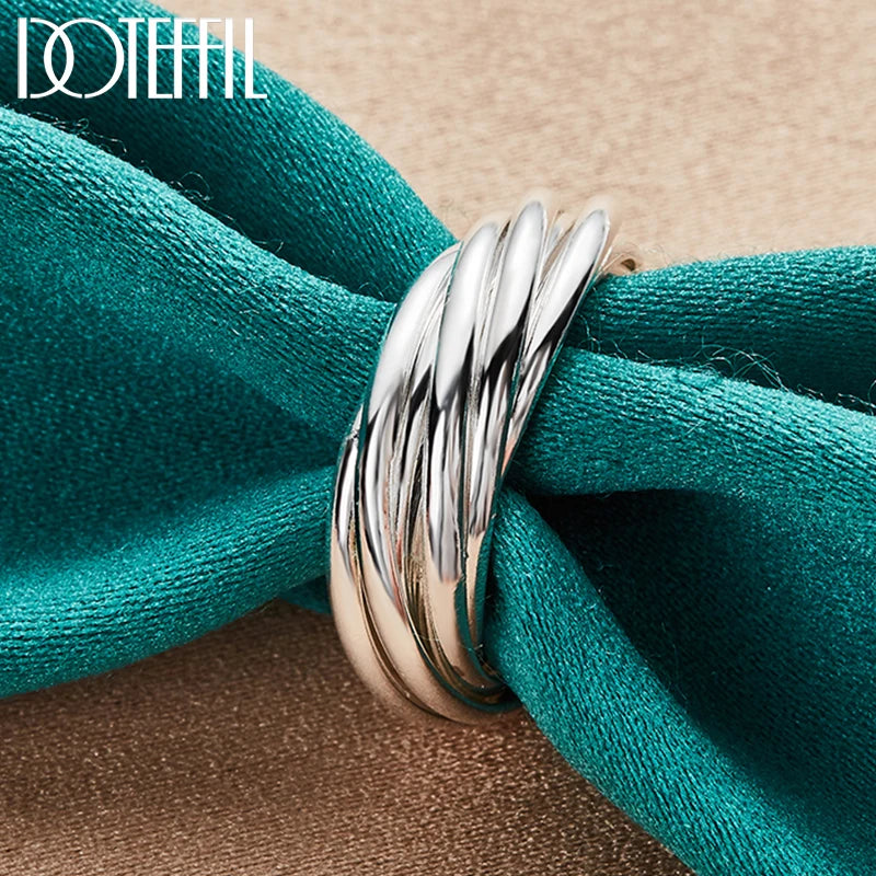 DOTEFFIL 925 Sterling Silver Five Circle Coil Ring For Women Wedding Engagement Party Fashion Charm Jewelry