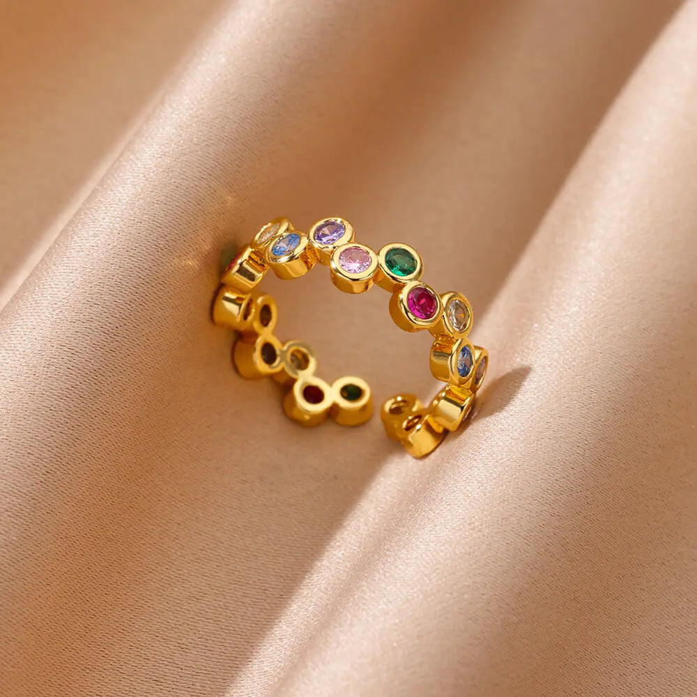 Colorful Tiny Round Rings For Women Stainless Steel Gold Color Adjustable Wedding Couple Ring Luxury Aesthetic Jewlery Gift 2024