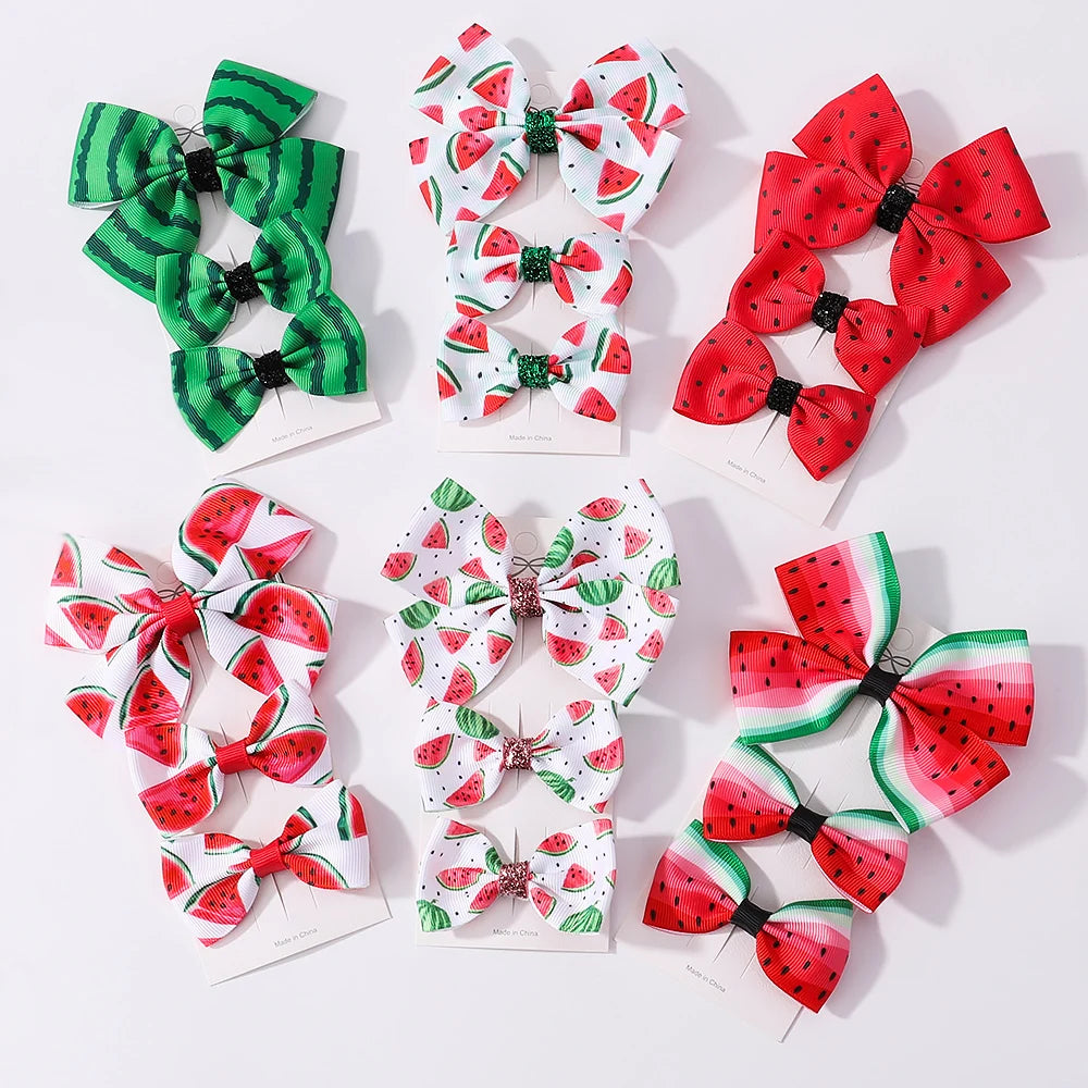 3 Pcs/Set Girls Cute Watermelon Print Bowknot Hair Clip Kids Lovely Colorful Hairpins Headwear Children Summer Hair Accessories