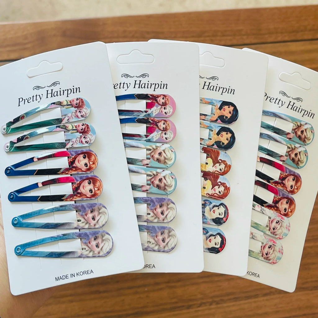 6Pcs Cartoon Princess Snow White Elsa Anna BB Hair Clips Kids Hairpins Girls Hair Accessories Baby Bobby Pin Barrette Party Gift