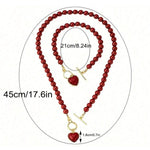 Load image into Gallery viewer, 2-piece fashion red imitation pearl bracelet necklace set Mother's Day gift/women's niche high-end luxury style love cla
