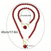 2-piece fashion red imitation pearl bracelet necklace set Mother's Day gift/women's niche high-end luxury style love cla