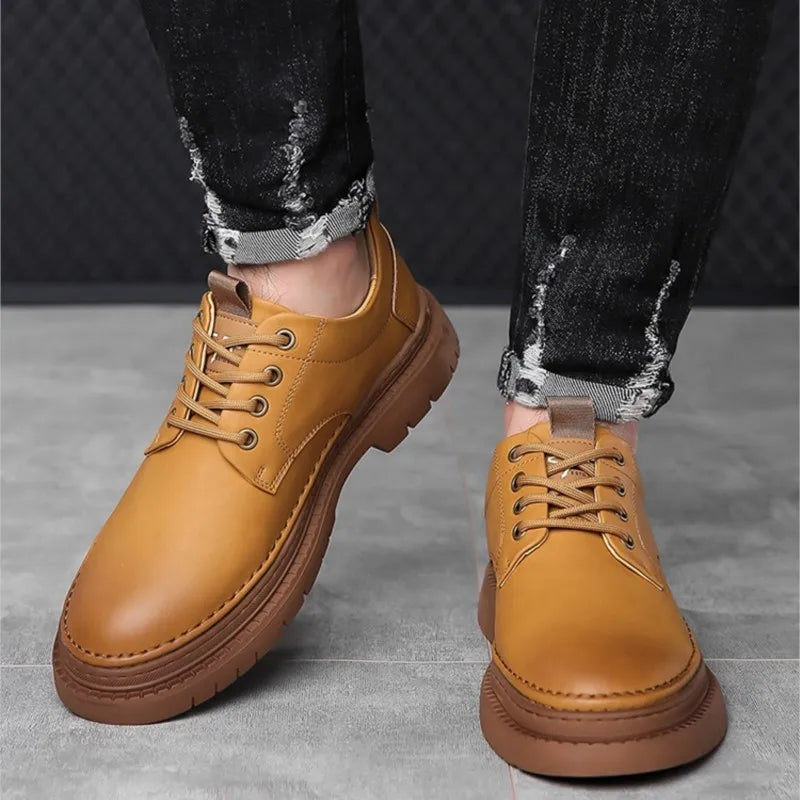 New Men's Business Work Big Toe Leather Shoes Hand Sewn Lace Up Single Shoes Men's Chaussure Homme Zapatos Casuales De Hombre