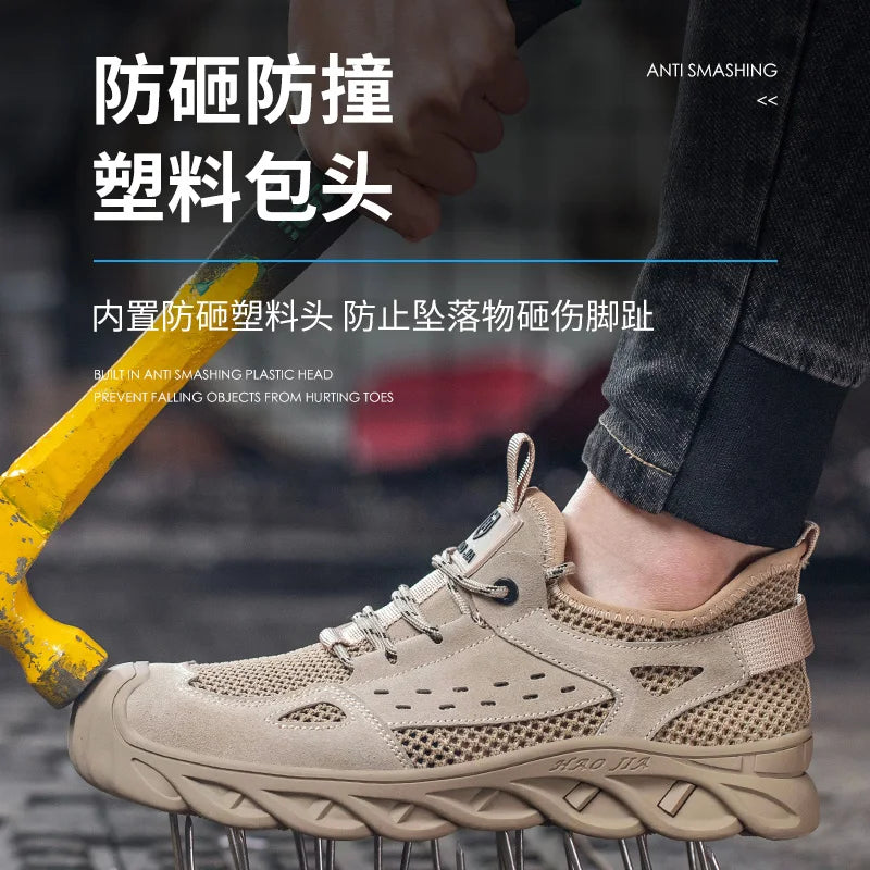 Breathable Summer Safety Work Shoes For Men Insulation 6KV Plastic Toe Anti-smash Non-slip Indestructible Boots Male Footwear