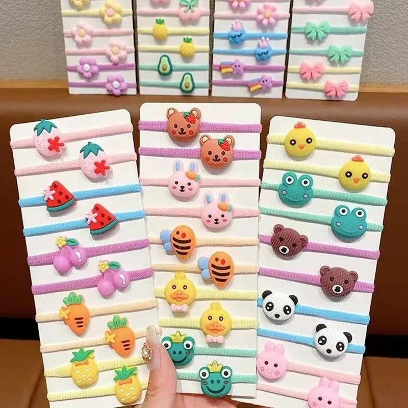 10Pcs/Set Cute Cartoon Children's Hair Ropes Princess Little Girl Hair Bands Sweet Cute Kids Hair Ties Headdress Accessories