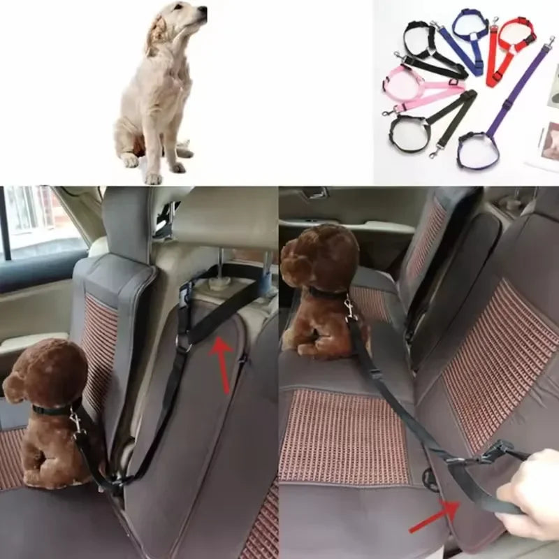 Solid Color Pet Safety 2-in-1 Pet Car Seat Belt Nylon Lead Belt Rear Seat Belt Adjustable Dog Harness Collar Pet Accessories