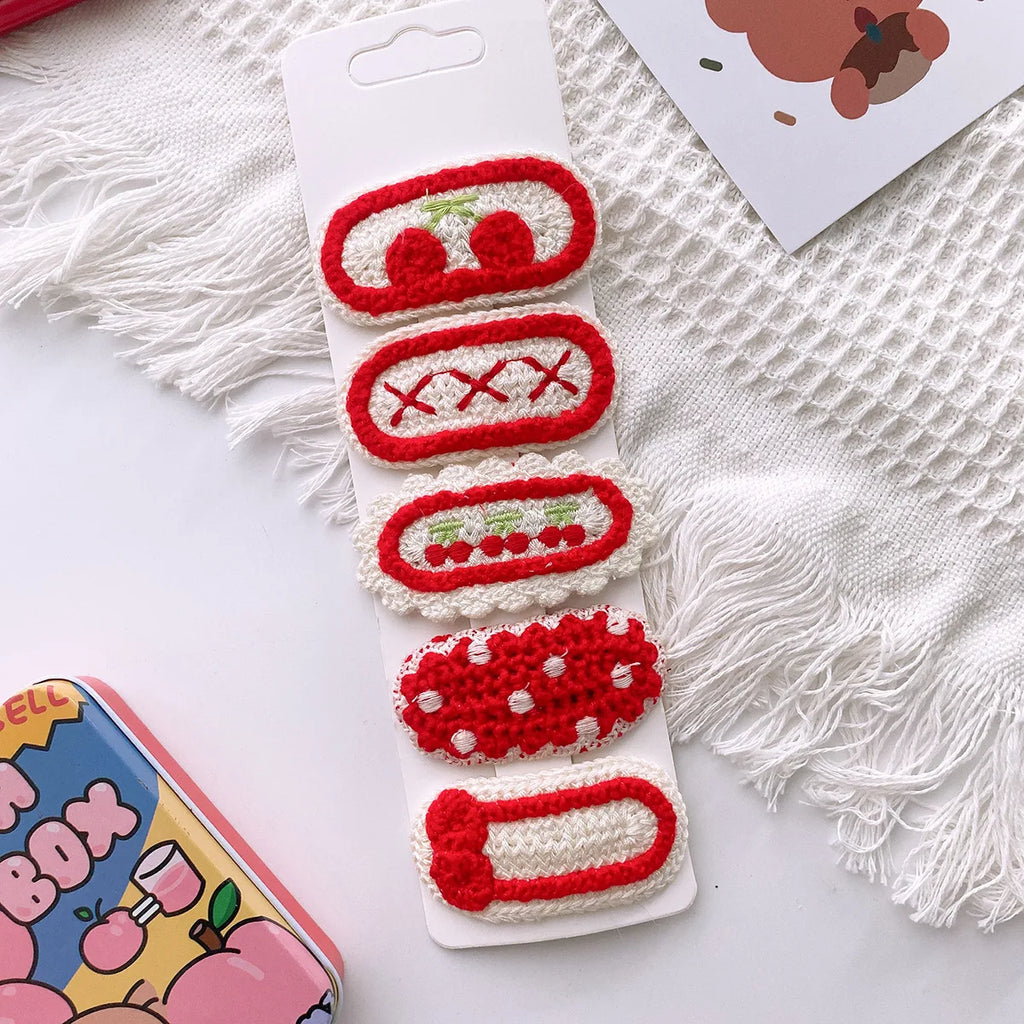 5pcs Korean Hairpin for Kids Little Girls Cute Sweet Floral Knit Plush Children Barrettes Headwear Hair Accessories
