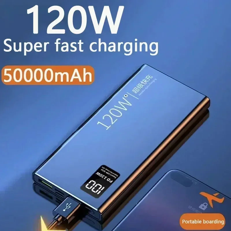 120W 50000 mAh Power Bank Super Fast Charging 100% Sufficient Capacity Portable Battery Charger for iPhone Xiaomi Huawei Samsung