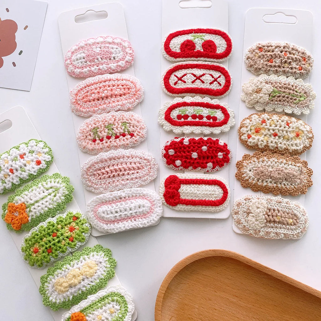 5pcs Korean Hairpin for Kids Little Girls Cute Sweet Floral Knit Plush Children Barrettes Headwear Hair Accessories