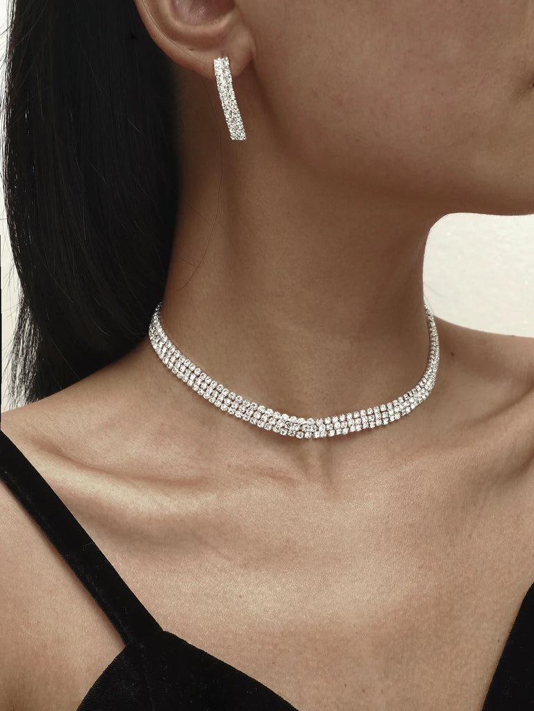 Luxury Classic Female Engagement Jewelry Fashion Crystal Necklace Earrings Set Wedding Party Bridal Jewelry Sets Bijoux