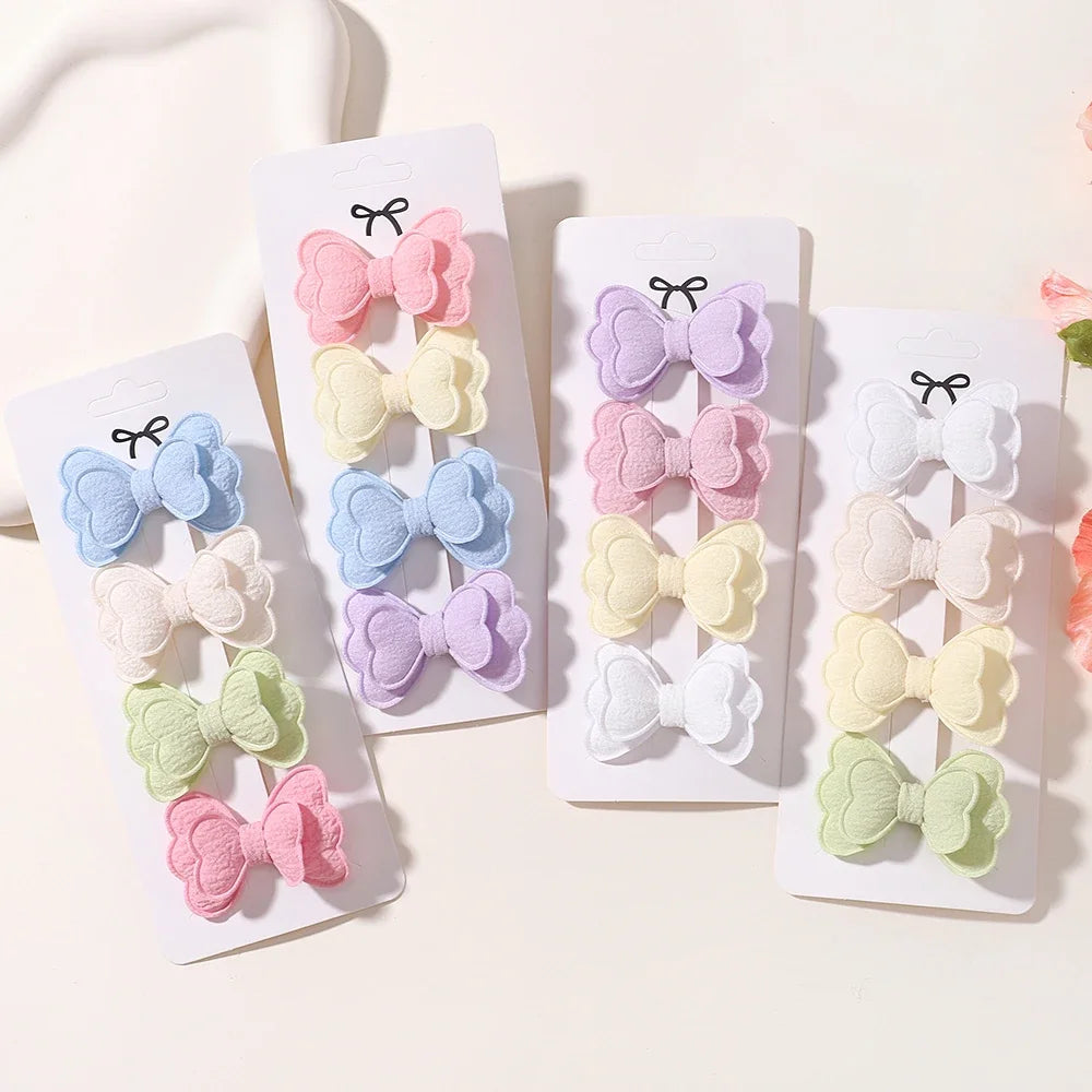 4Pcs/set Candy Colored Hair Clip Set for Girls Double Layered Bow Cute Bangs Hair Pin Cotton Safe Kids Baby Hair Accessories