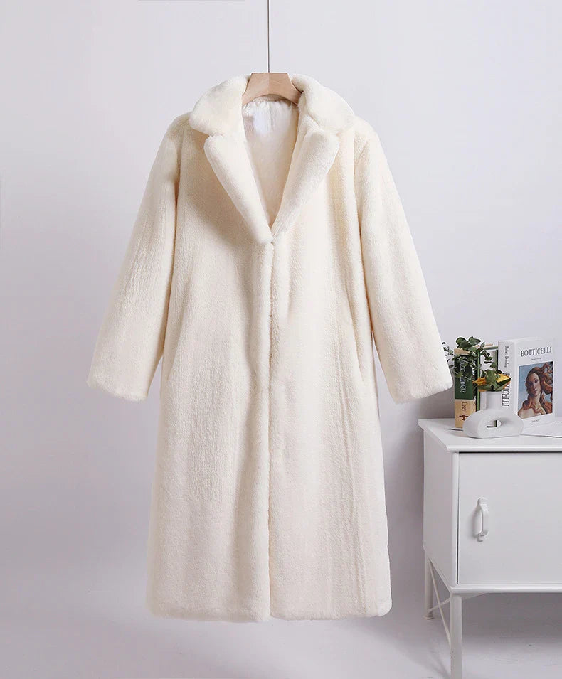 2023 Winter Women High Quality Faux Rabbit Luxury Long Fur Coat Lapel OverCoat Thick Warm Female Plush Jacket Large Size 5XL