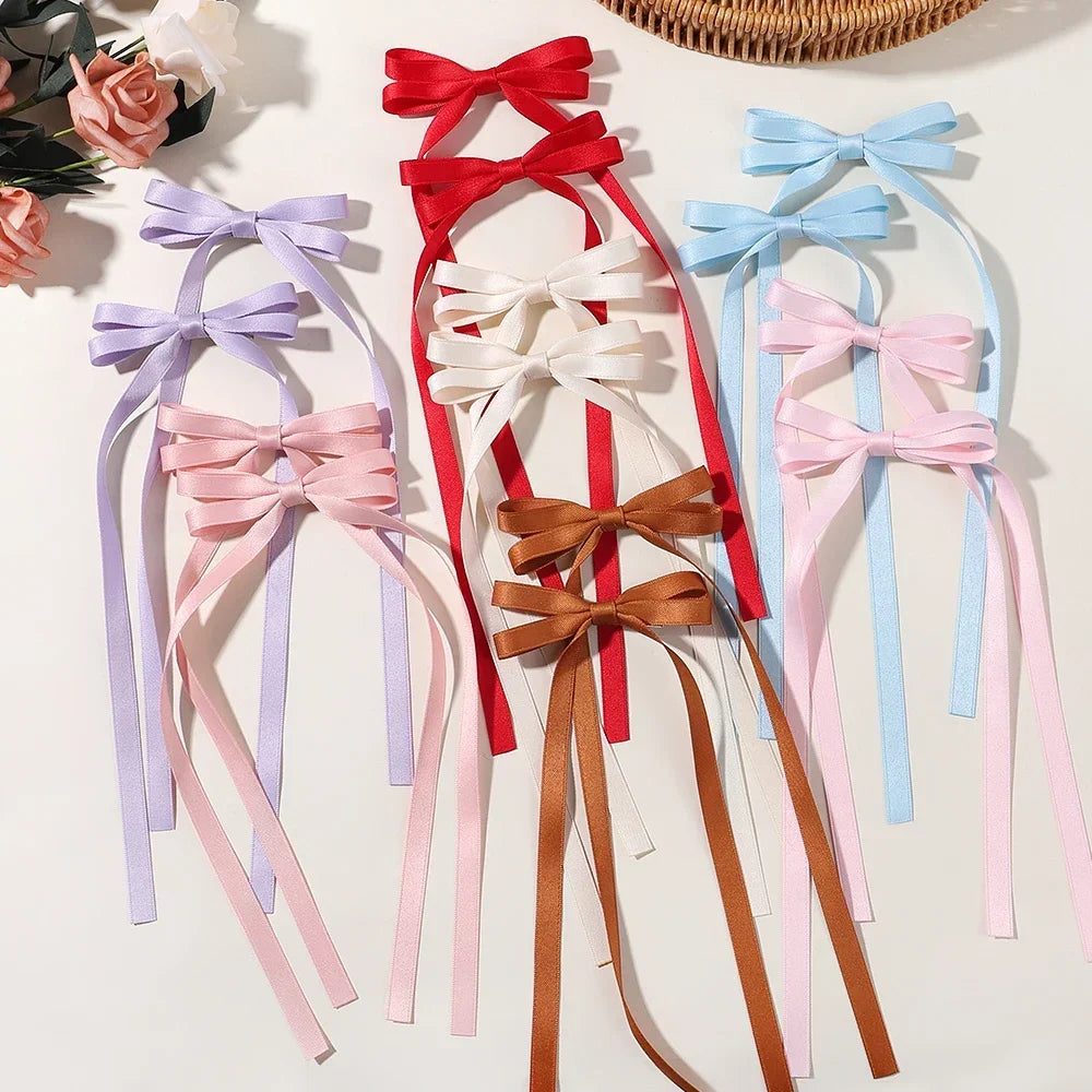 2pcs Ins Style Ribbon Bow Headband Long Tassel Hair Clip Women's Hair Accessories Girls Christmas Party Hair Accessories