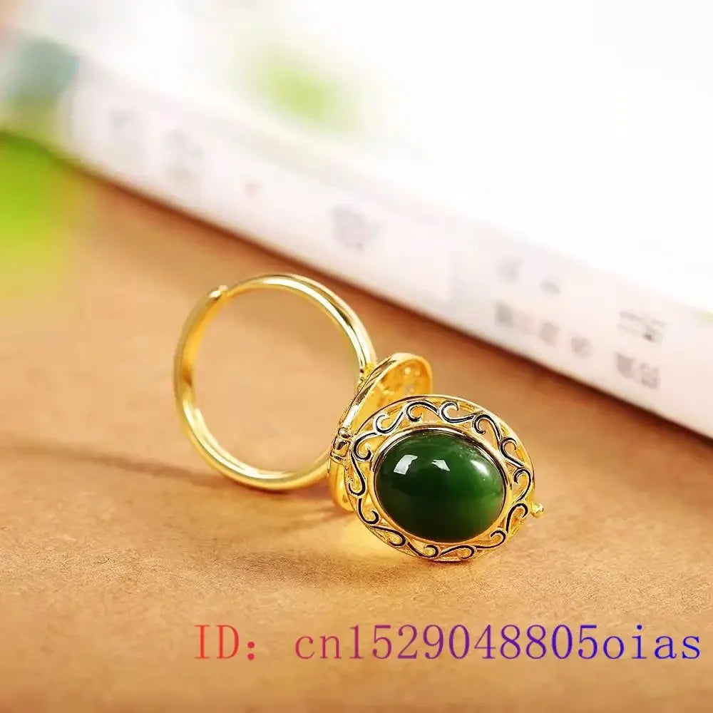 Green Jade Ring Vintage Women Adjustable Rings Accessories Jewelry Gift Designer Gemstone 925 Silver Natural Luxury Charm Gifts