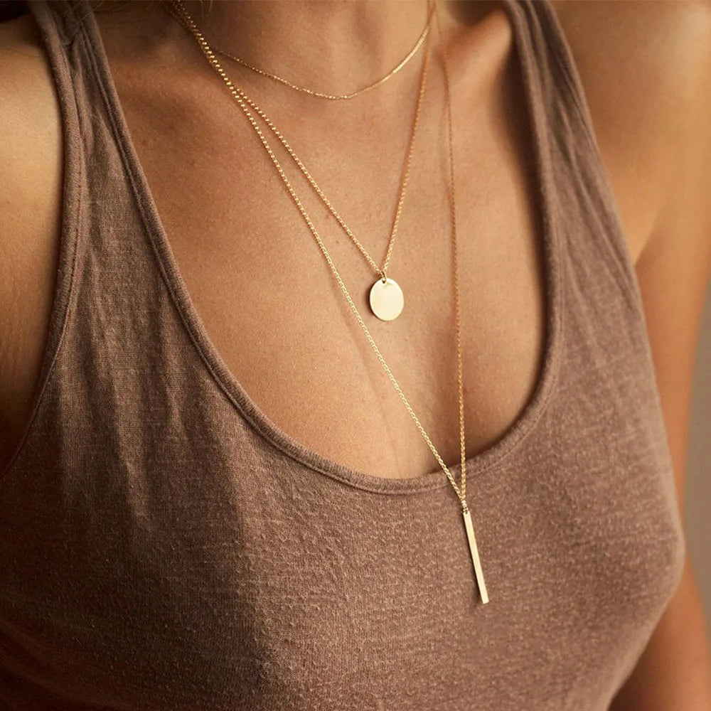 Separated Stainless Steel Layered Necklace for Women 3pcs/2pcs Pendant Choker Chain Necklace Set Fashion Jewelry Wholesale