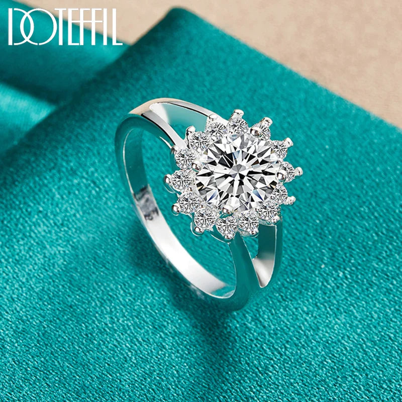 Doteffil 925 sterling silver crystal aaa zircon sun ring for women fashion wedding engagement party gift charm jewelry