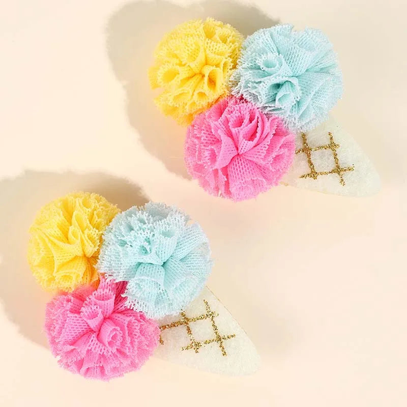 ncmama 2PCS Ice Cream Hair Clips for Toddlers Girls Cute Color Ball Flower Hairpin Baby Hair Accessories Kids Headwear Barrettes