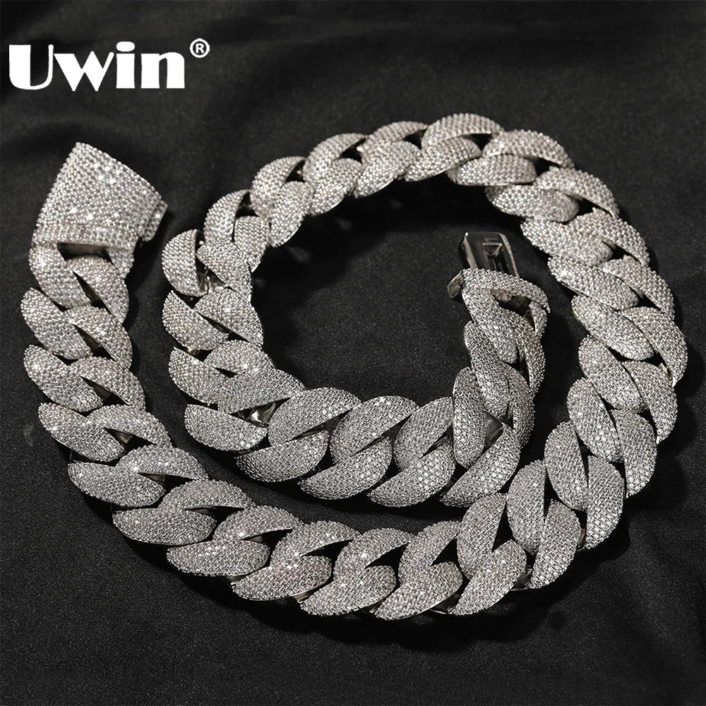 UWIN 24mm Heavy Miami Cuban Link Chain Necklaces for Men Iced Out CZ Stones Bling Bracelets Hip Hop Jewelry for Gift