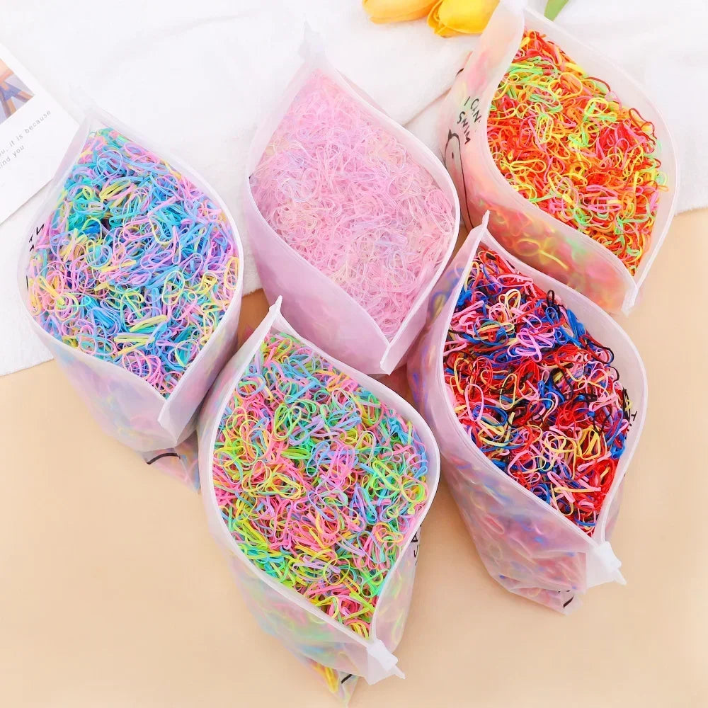 500Pcs/lot Girls Colourful Disposable Rubber Band Hair Ties Headband Children Ponytail Holder Bands Kids Hair Accessories