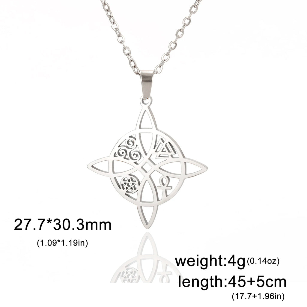 LIKGREAT Witchcraft Witch Knot Pendant Necklace for Women Stainless Steel Amulet Triskelion Ankh Cross Pentacle Jewelry Gifts