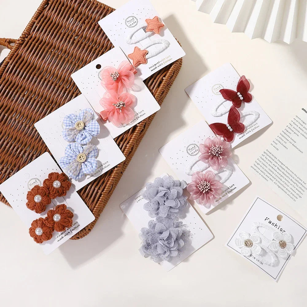 2pcs/set Girls Cute Flower Bow Star Solid Color Safe Nylon &knitting & Mesh Kids Hair Clips  Accessories Hairpins For Children