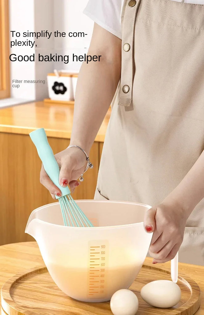 Filter measuring cup with graduated egg liquid filter screen, baking egg bowl, drain basket, rice bowl kitchen items