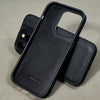 Luxury Black Faux Artificial leather Lychee pattern case For iPhone 12 13 14 15 pro max Hard back Silicone frame Cover