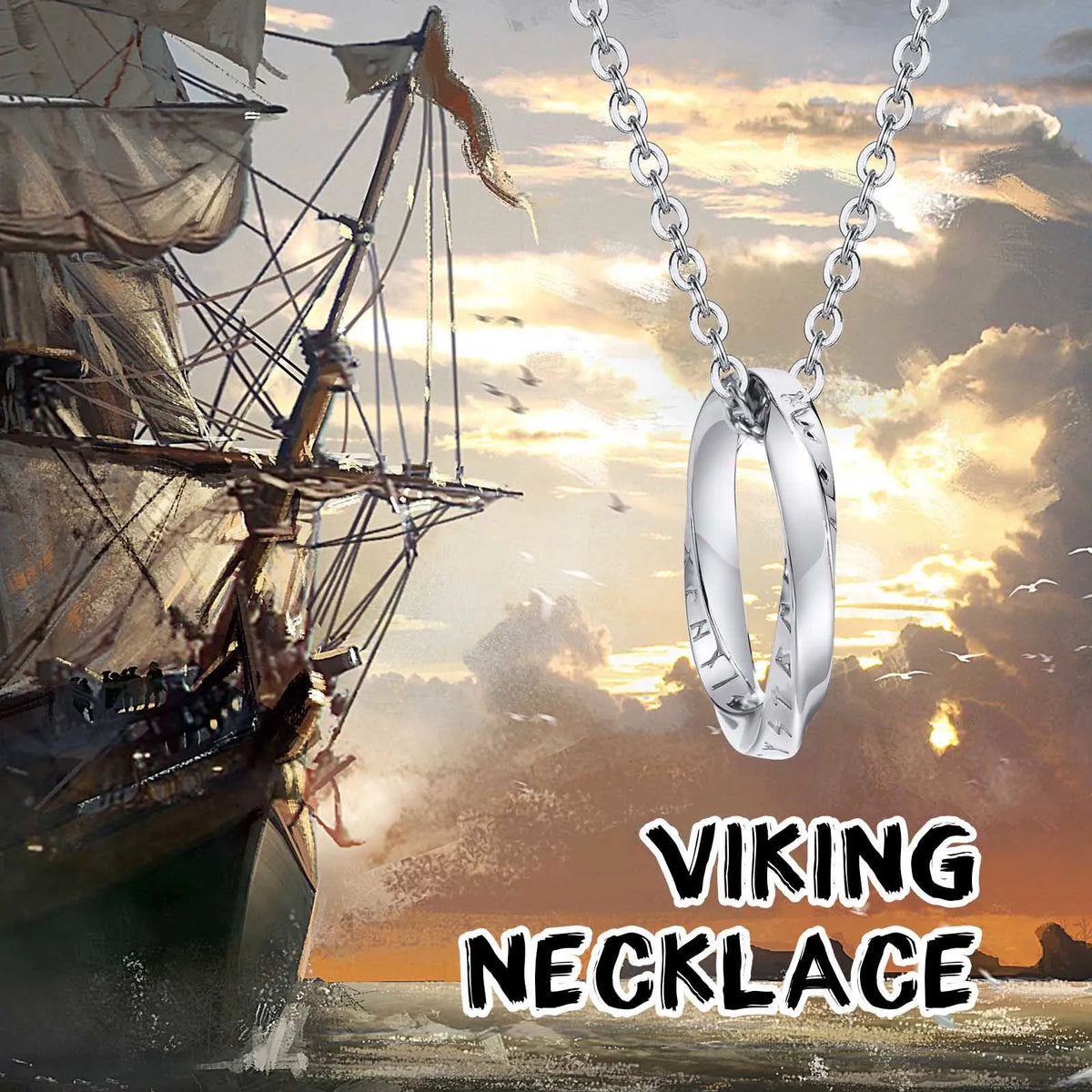 Vnox new trendy norse viking necklaces for men, stainless steel mobius round pendant collar male gift jewelry
