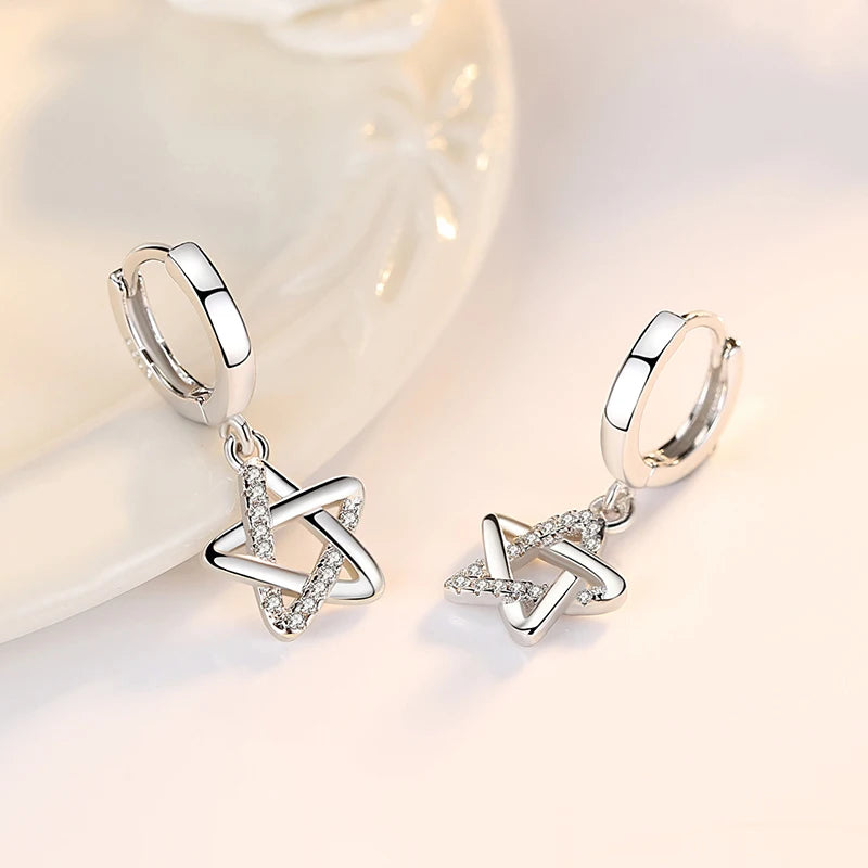 Fanqieliu 925 Silver Needle Woman's High Quality Crystal Jewelry Trendy Zircon Star Drop Earrings New FQL23570