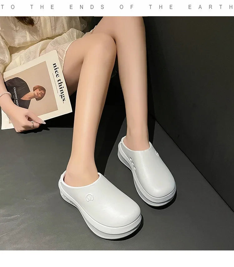 New Women's Hole Shoes Summer EVA Thick Sole Elevated Sandals Comfortable Anti Slip Baotou Beach Garden Shoes Indoor Slippers