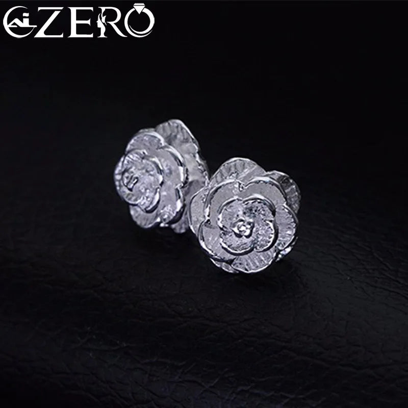 Fine 925 Sterling Silver Charm Flower Necklace Earring Bangle Jewelry for Women Retro Set Wedding Gift TRENDY Lovely