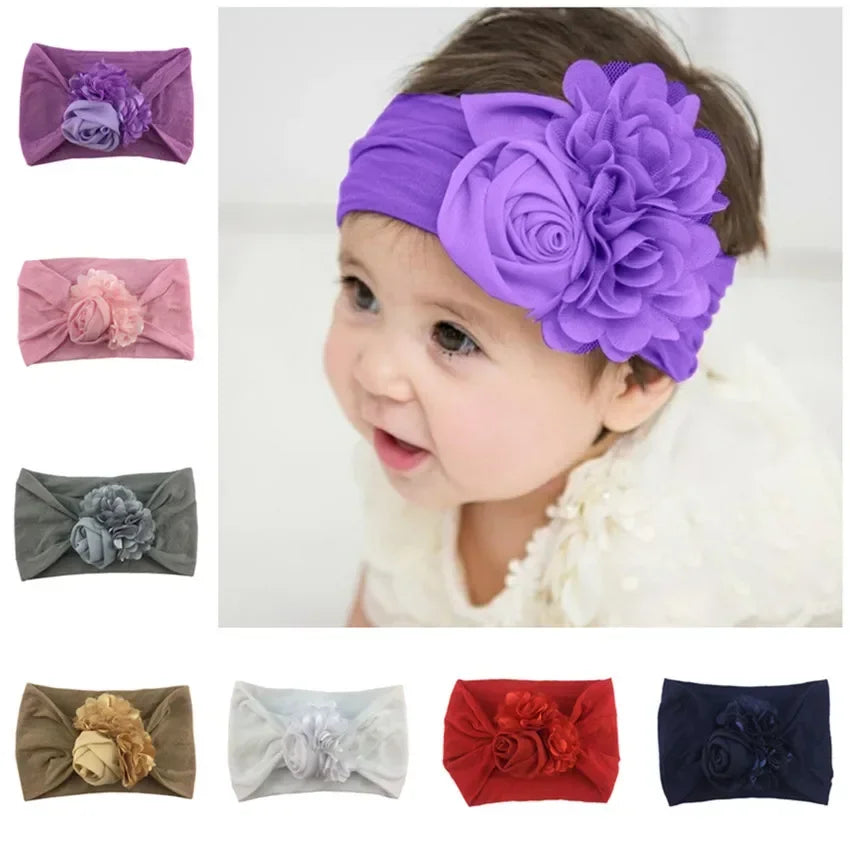Kids Headwear Soft Stretch Flower Headband Knot Wide Nylon Headwraps Baby Girls Hair Bands Photo Props for Newborn Accessories