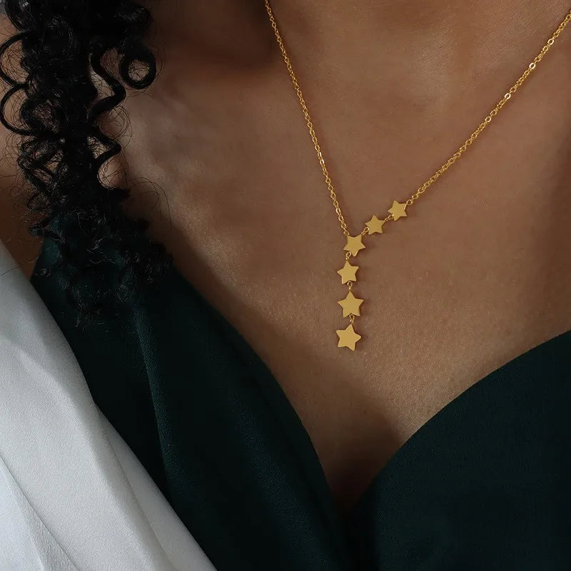 Star Pendant Stainless Steel Necklace For Women Gold Plated Waterproof Women's Necklaces Girls Neck Chain Choker Ladies Jewelry