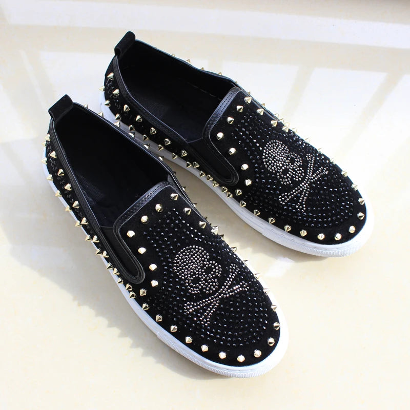 2024 New Shoes for Men Tide Leather Casual Shoes Spring Autumn Cool Skull Rivet Flat Shoes Leisure Slip-on Loafers