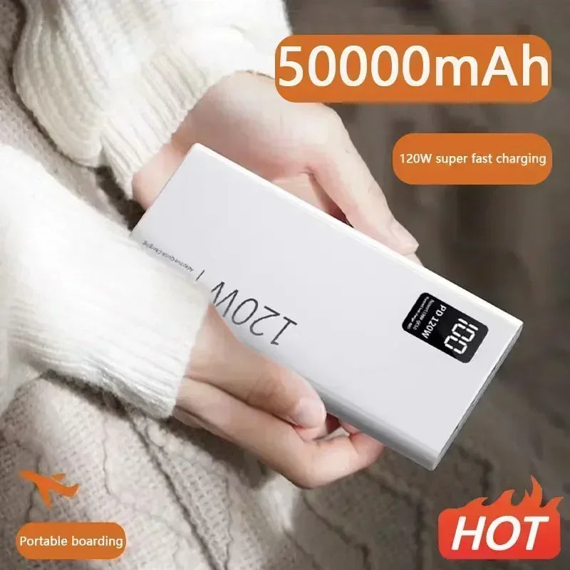 120W 50000 mAh Power Bank Super Fast Charging 100% Sufficient Capacity Portable Battery Charger for iPhone Xiaomi Huawei Samsung